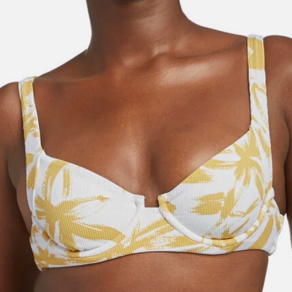Vitamin A Swimsuit Underwire Bikini Top Large Ribbed Palm Print NWT